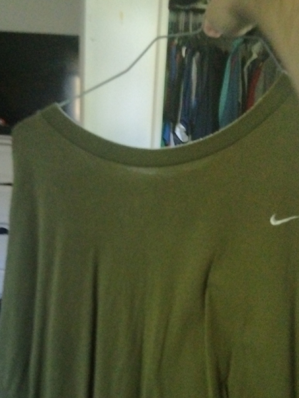 Nike Olive Green Scoop-Neck Athletic Tee with White Swoosh